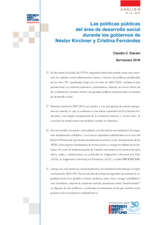 Las políticas públicas del área de desarrollo social durante los gobiernos de Néstor Kirchner y Cristina Fernández