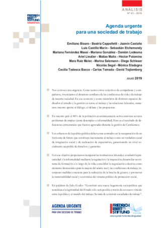 Agenda urgente para una sociedad de trabajo